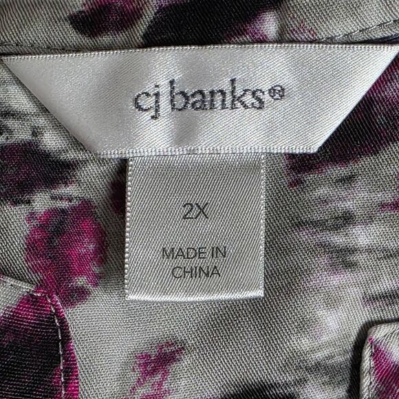CJ Banks 2X Pink Gray Floral Long Sleeve Tunic - Picture 7 of 10
